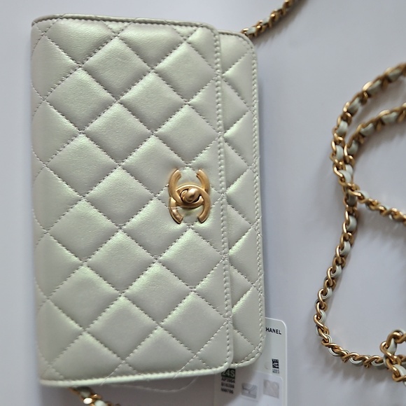 NEW CHANEL Agne Perle Pearl Ball Light Gray Mini Bag Wallet On Chain - Picture 12 of 17
